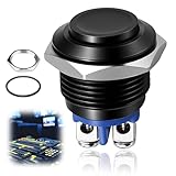12V Druckschalter, 16mm Wasserdicht Taster Drucktaster aus Metall, Multifunktionaler Schwarz Momentary Startknopf für Auto Boot Haushaltsgeräte DIY-Projekte