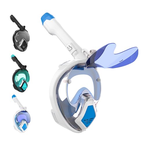 Maschera da snorkeling per adulti XL, maschera subacquea per adulti con occhiali da sole pieghevoli, maschera completa con supporto per fotocamera, maschera viso integrale a 180° e anti appannamento
