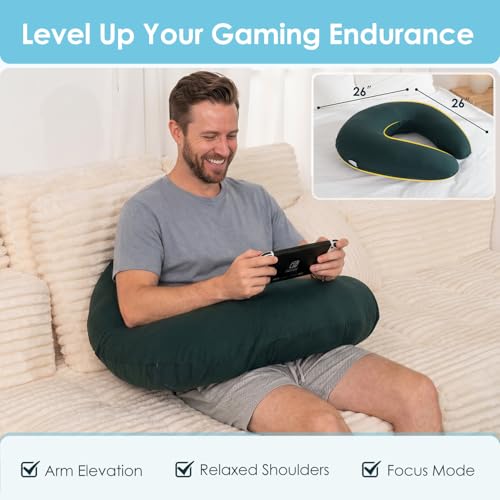 Image of QUEEN ROSE Reading Pillow for Gaming, Lap Desk Pillow for Sitting in Bed or Sofa, Compact Arm Support Pillow for Reading, Playing or Crocheting, Cooling Green