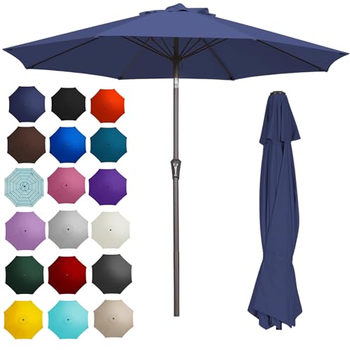 PatioKingdom 9FT Patio Outdoor Umbrella-UPF 50+ Sun Shade with Wind Vent, Push-Button Tilt & Smooth Crank Lift, Rust-Resistant Fiberglass Frame for Garden, Backyard,Yard (Navy)