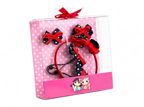 Image of BABIES BLOOM Designer Red Hair Bow, Baby Headband and Hair Accessory Set (Set of 5) (Dark Blue Red with Polka Dots)