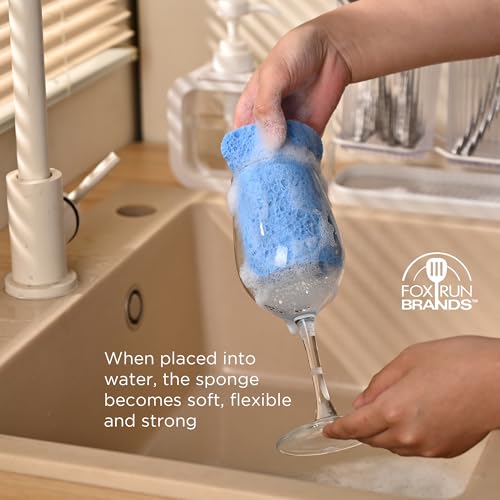 Image of Fox Run Blue Natural Cellulose Dish Sponges, Set of 12 Non Scratch Kitchen Sponges for Nonstick and Metal Pans