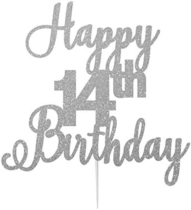 LissieLou Happy 14th Birthday Cake Topper in Pretty Glitter Card, Made in the UK - Dark Blue