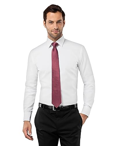 Vincenzo Boretti Camisa de Hombre, Ajustada Entallada (Slim-fit), 100% algodón, Manga-Larga, Cuello Kent, Lisa - no Necesita Plancha Blanco 41-42