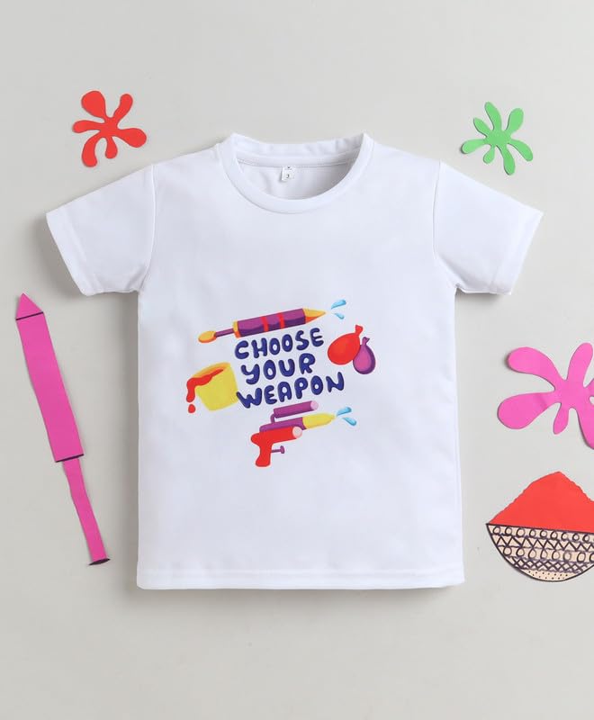 Image of The Magic Wand Kids Holi Festival Theme Printed T-Shirts, Girls Top, Boys Kurta Multicolored for Kids Baby Boys and Girls, Traditional Indian Wear Dress for Holi