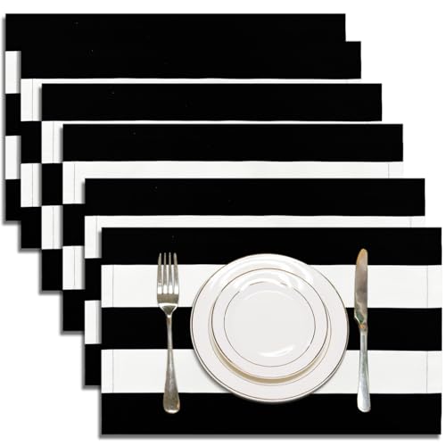 Letjolt Black and White Striped Placemats Set of 6
