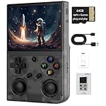 G350 Retro Handheld Game Console , 3.5 Inch IPS Screen Linux System Built-in 64G TF Card 4371 Games Preloaded Game Console 3200mAh Battery(Transparent Black)