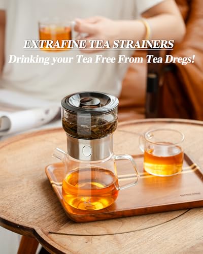 Image of ZENS Modern Glass Tea Infuser Teapot Set, Smart One Touch Tea Maker for Loose Tea Diffusers with 2 Gongfu Cups, Cool Enchanted Tea Pot Alternatives for Black Tea Lovers Gifts-400ml
