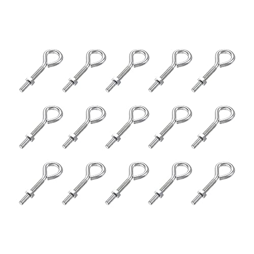 sourcing map M4x30mm Eye Hooks Screws Bolts Kit, 15pcs Carbon Steel Hanger Eyelet Hooks Screw with Hex Nuts for Metal Hook, Wood Terminal Ring Hooks