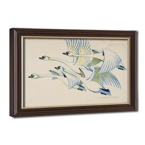 Toile expressionniste Swans Sybil Andrews pour deco salon vintage