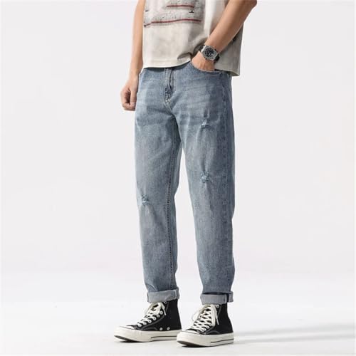 Men's Loose Straight Leg Blue Denim Jeans Retro Washed Retro Style3