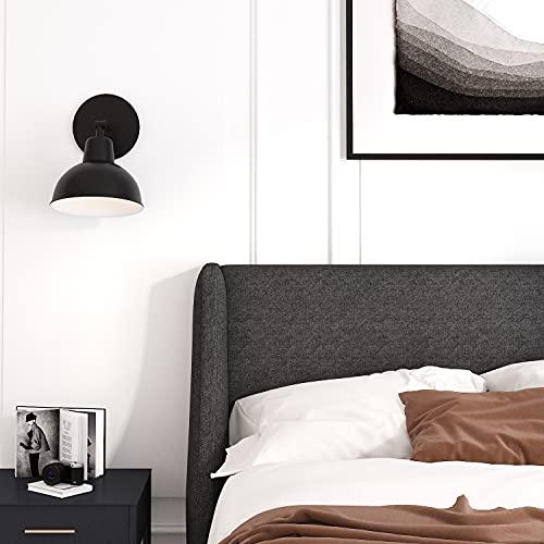 Einfach Queen Size Platform Bed Frame With Wingback Headboard/Fabric Upholstered Mattress Foundation With Wooden Slat Support, Dark Grey #TOP3