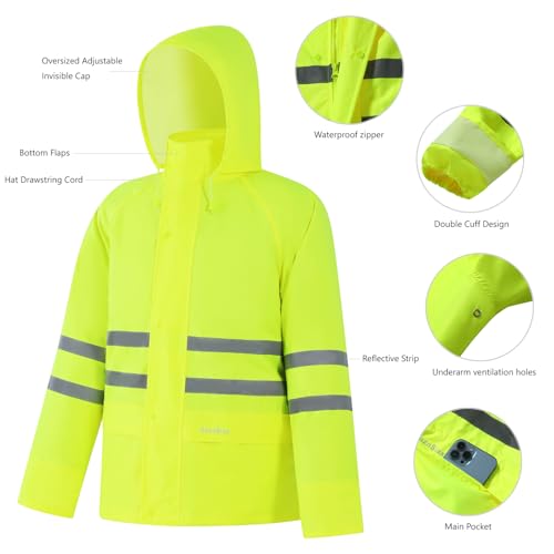 Rain Suit, High Visibility Reflective Safety Jacket, Lightweight Rain Gear, Waterproof Rain Jacket with Pants3