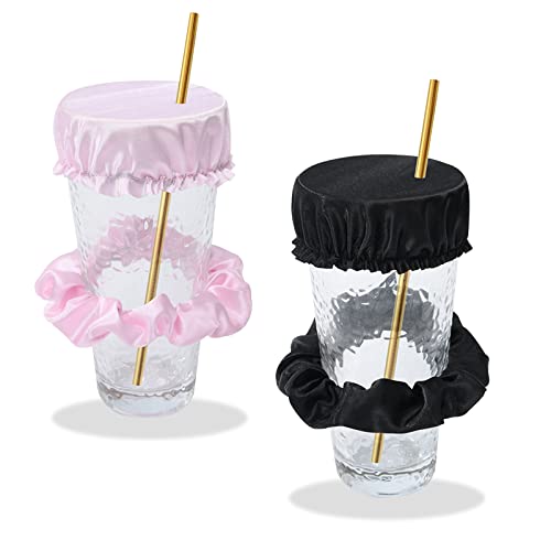 Chouchou avec housse pour boisson,Couvre-boisson Chouchou Boisson Protecteur Réutilisable Anti Spike Couvre-boisson Chouchou Couvre-gobelet pour les boissons Night Out (lot de 2) (noir + rose) Cover