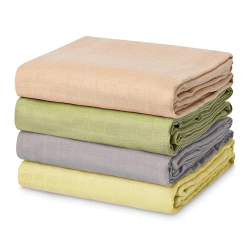 Image of Momcozy Muslin Swaddle Blanket, 4-Pack Large 47 x 47 Inches Breathable Unisex Baby Blankets, Soft and Skin-Friendly Swaddling Receiving Blankets for Baby Boy & Girl, Light Yellow