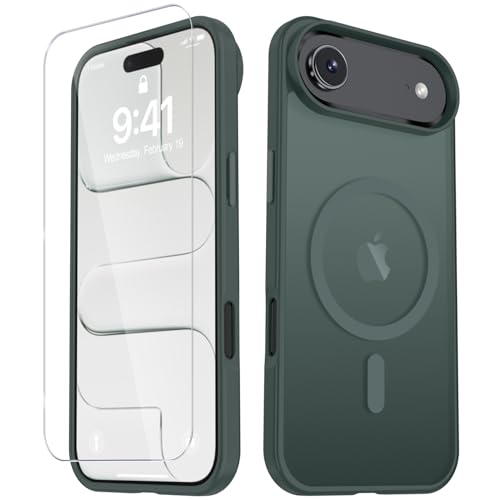 Image of YENAPOON for iPhone Air Case, Matte Magnetic Phone Cover [with 1 Screen Protector] [Support for MagSafe] [Shockproof Military Grade Protection] Translucent Frosted Back, Gray