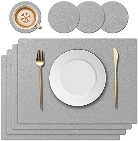 Lot De 4 Sets De Table Ronds En Silicone (34 Cm) + 4 Dessous De Verre (10 Cm) - Résistants à 230°C - Antidérapants Et Lavables