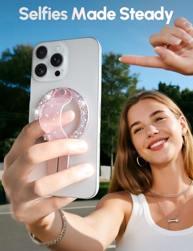Image of GripMate for MagSafe Phone Grip for iPhone - Glitter Magnetic Phone Ring Holder for Women Girs - Comfortable Stylish Finger Phone Loop Grip for iPhone 17 /16 /15 /14 /13 /12,Glitter Pink
