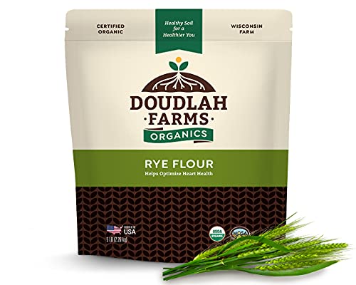 Organic Rye Flour 5lb by Doudlah Farms - Farmed From Regenerative Soil | Vegan, Non-GMO, Grown In USA | For Baking Sourdough, Bread, and More!