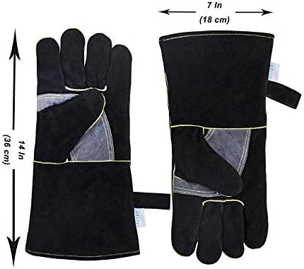 FZTEY Heat&Fire Resistant Leather Thorn Proof thickening Gaunlets with Kevlar Stitching, Extreme High Temperature Hot Metal Thermal Work Safety Protective Heavy Duty Welding Gloves(14 Inc 35CM)