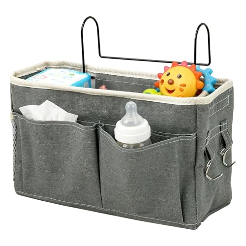 Almacenaje Cama - Colgador Lateral | Organizador Cuna | Bolso Ajustable Portátil Ahorra Espacio Guardería con Múltiples Bolsillos para Biberones Pañales Toallitas Juguetes, Adaptable Cuna Cama H