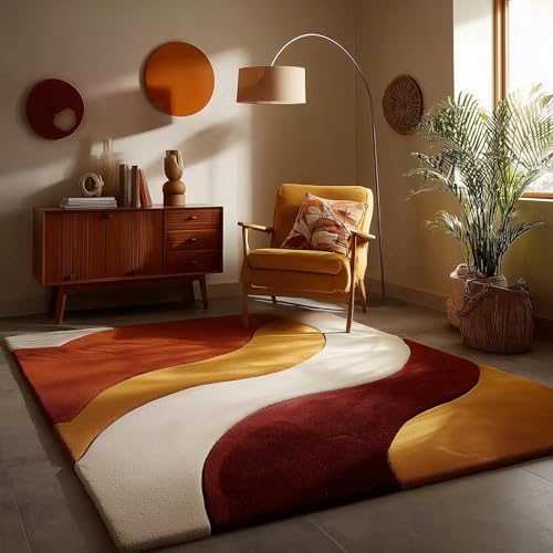 Image of Hand Tufted Wool Rug 6x8 Ft - Modern Irregular Shape Carpet, 1 Inch Thick Pile, Anti-Skid Backing, Soft Handmade Woolen Area Rug for Living Room, Bedroom, Hall Decor