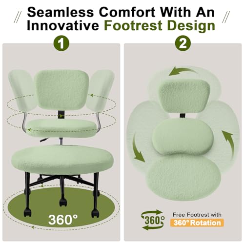 Image of VITESSE Cross-Legged Ergonomic Chair 360 Swivel with Wheels, Adjustable Meditation Seat for ADHD, Lumbar Support, Teddy Fabric Home Office Chair,Green