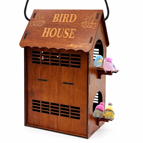 Image of Signamio Upgraded Dual Bird Nest Space, Wooden Bird House - Ideal Birds Nest for Outdoor Gardens, Durable Wood Construction, Perfect for Attracting and Sheltering Diverse Bird Species
