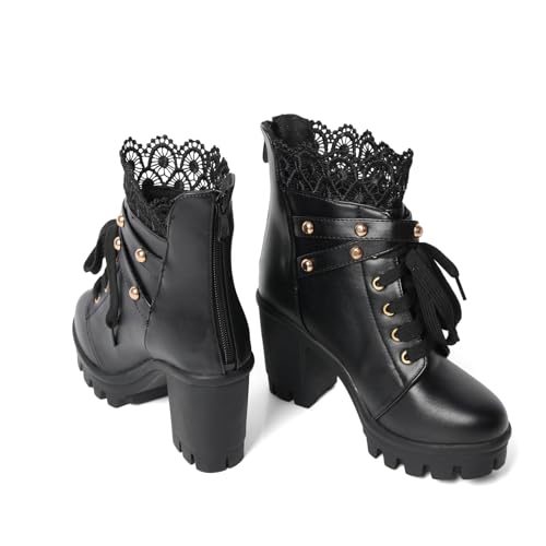 Goth Boots Chunky Heel Boot For Women Ankle Combat Booties Black Platform Bootie Buckle Rivets Punk Goth Shoes With Zipper4