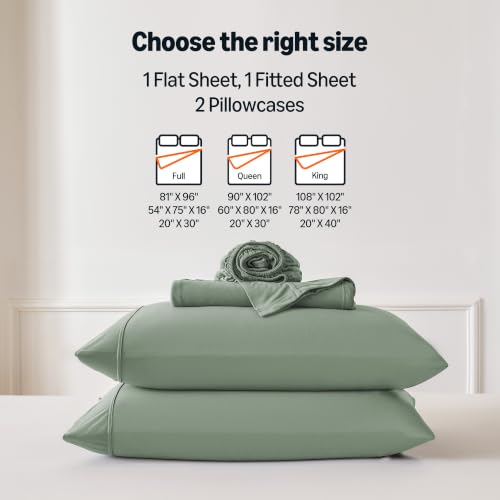 Image of Amazon Basics Jersey Knit 4-Piece Sheet Set, Wrinkle Resistant and Easy Fit, Includes 16 inch Deep Pocket Fitted Sheet, 1 Flat Sheet and 2 Pillowcases, Full, Sage Green