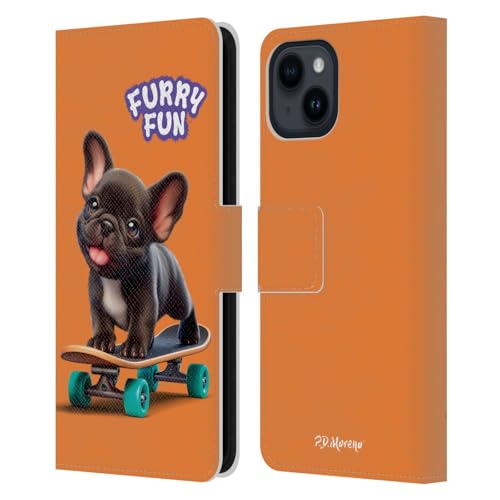 Étui cuir iPhone 15 Bouledogue Français avec fentes pour cartes