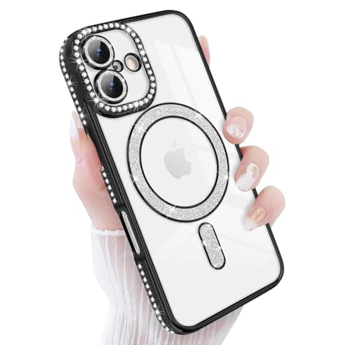 Image of DIZORO Compatible with (iPhone 17 Case) Clear Luxury Diamond Glitter Case |Camera Lens Protector with Glitter Ring | Premium Shockproof Glossy Shiny Back Cover Case for Girls Women -Black