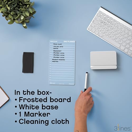 Image of 3 Lines to Do List Acrylic Board for Desk (12X8 CM) | Best Planner & Organiser | White Acrylic Base | with Marker & Cleaning Fabric | Daily Planner to DO Translucent | Small Size