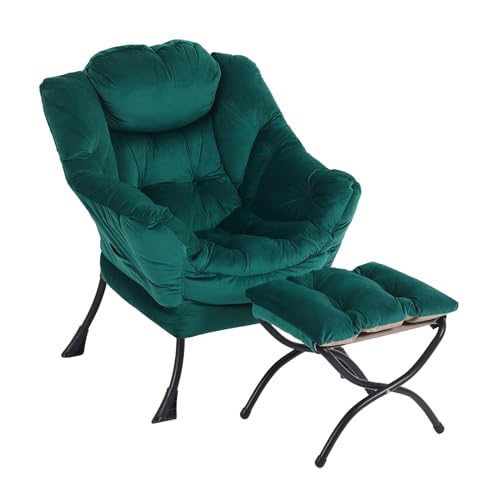 Furlide Lazy Chair with Ottoman, Comfy Velvet Reading Chair for Bedroom,Dark Green by Furlide - Used condition - US$110.49