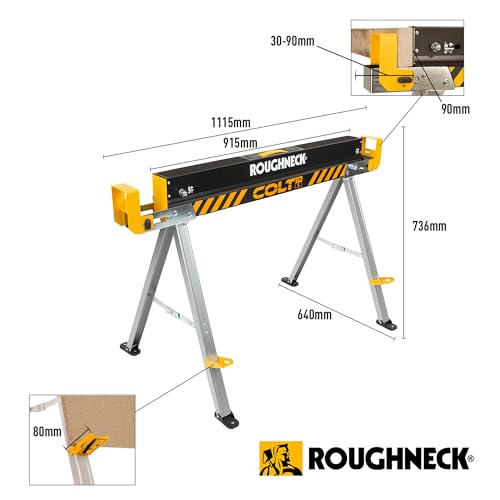ROUGHNECK® Colt 575S Chevalet de sciage en acier robuste avec capacité de 500 kg pour le travail du bois et la construction