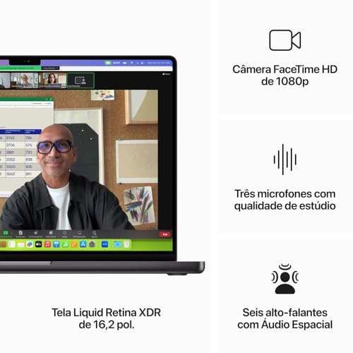 MacBook Pro (2023). O notebook da Apple com chip M3 Pro,CPU de 12-core e GPU de 18-core:Tela Liquid
