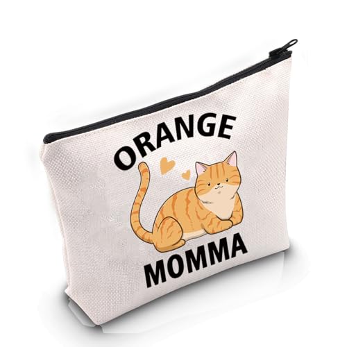 VAMSII Tabby Cat Lover Gift Momma Makeup Bag - Orange Cat Mom Cosmetic Bag - Owner Gift