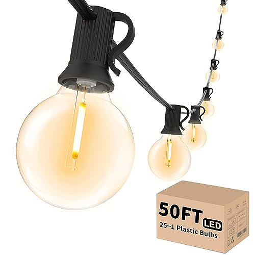 Svater Outdoor String LED Lights 50ft, Patio Globe Lights with 25pcs G40 Shatterproof Edison Bulbs, Outside Hanging Lights Waterproof for Cafe Market Bistro Pergola, 2700K Warm White