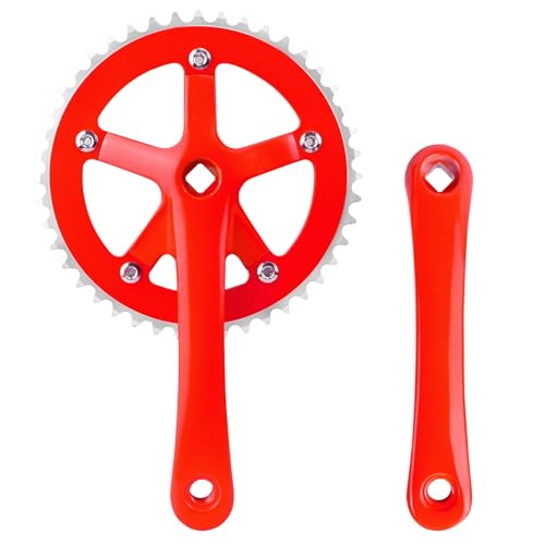 Fixie Bike Crankset Guide: Top Single Speed Cranksets for Smooth Rides 5 BALINGE Bike Cranksets 44T-170mm Square Taper Crankset, Fixed Gear Bike Single Speed Round Chainring and Crank, Fit for Fixed-Gear Single Speed Bicycle,Red
