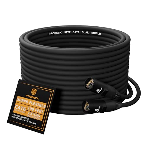 Image of PRORECK SFTP CAT6 Dual Shielded Ethernet Cable with EtherCON RJ45 Connectors,100ft, High-Speed, Ideal for Pro Sound Systems, Studio, and Live Performances (PR-C6B-100)
