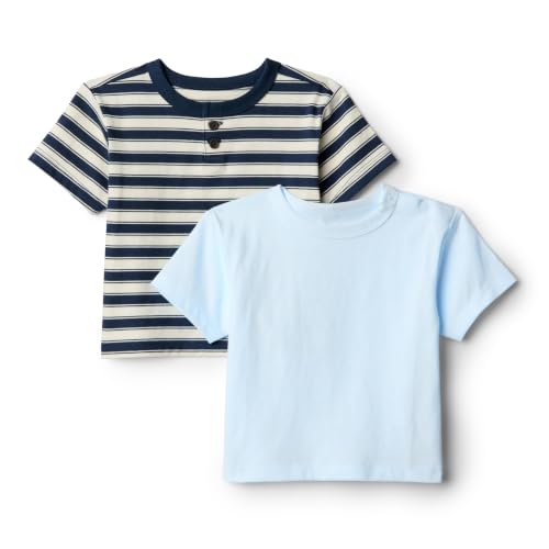 Amazon Essentials Baby Boys' Baby Boys and Toddler 2-Pack T-Shirts, Light Blue/Stripe, 6-9 Months