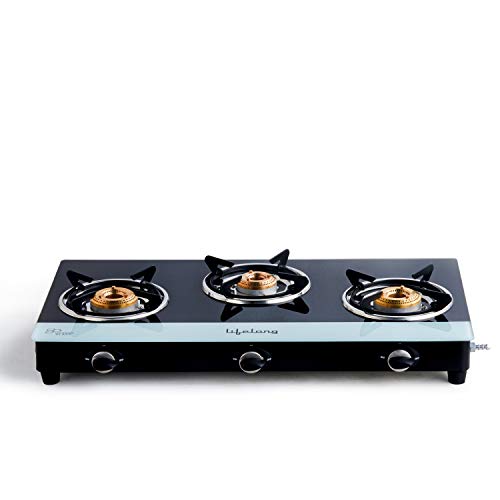 Lifelong Glass Top 2 Burner Gas Stove (Black and White) ISI Certified