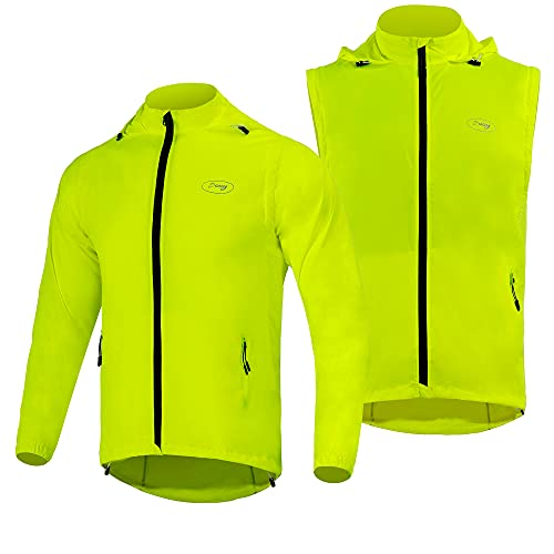 Amazon.co.uk Dooy Men's Cycling Jacket Removable High Visibility Biking Windbreaker(Yellow, L) #ad #ad