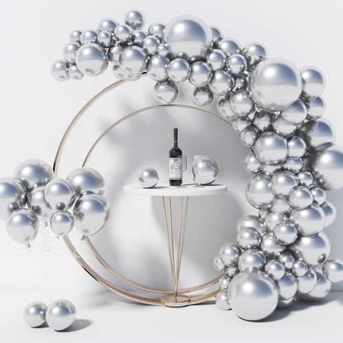 130PCS Metallic Silver Balloons Different Sizes 18" 12" 10" 5" Balloon Garland Arch Kit perfect for Birthday Party, Graduation, Baby Shower, Wedding, Holiday Decoration Anniversary (Metallic Silver)