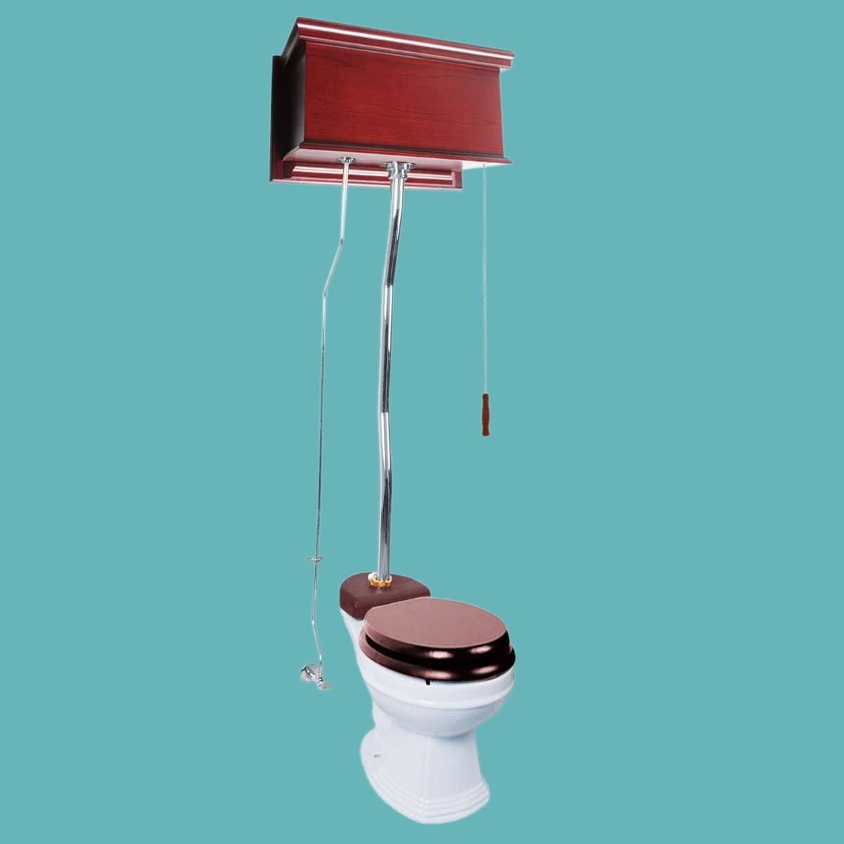 Cherry Wood Finish High Tank Pull Chain Toilet Wooden Flat Tank Cherry Wood Finish High Tank Pull Chain Toilet Wooden Flat Tank