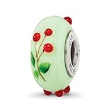 Ryan Jonathan Fine Jewelry Sterling Silver Reflections Green Hand Painted Cherries Fenton Glass Bead Charm Pendant