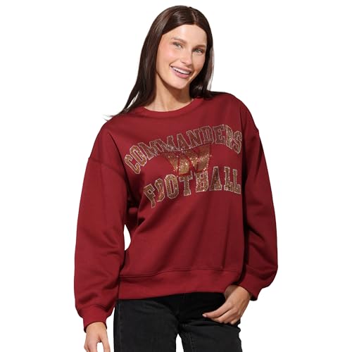 FOCO Washington Commanders NFL Womens Rhinestone Logo Oversized Crew Neck Sweatshirt - M