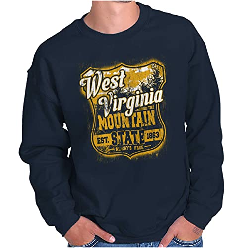 Brisco Brands West Virginia Retro Mountain State WV Sweatshirt for Men or Women