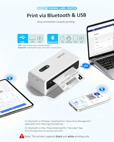 Image of Bluetooth Thermal Shipping Label Printer, 4x6 Wireless High-Speed Label Printers for Small Business, Compatible with Android, iPhone, Windows & Mac, Widely Used for Tiktok, Shopify, USPS, SP460BT