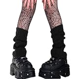 Mieeyali Women's Cable Knit Leg Warmers Knitted Long Socks Leg Warmer Goth Crochet Boot Socks (Black